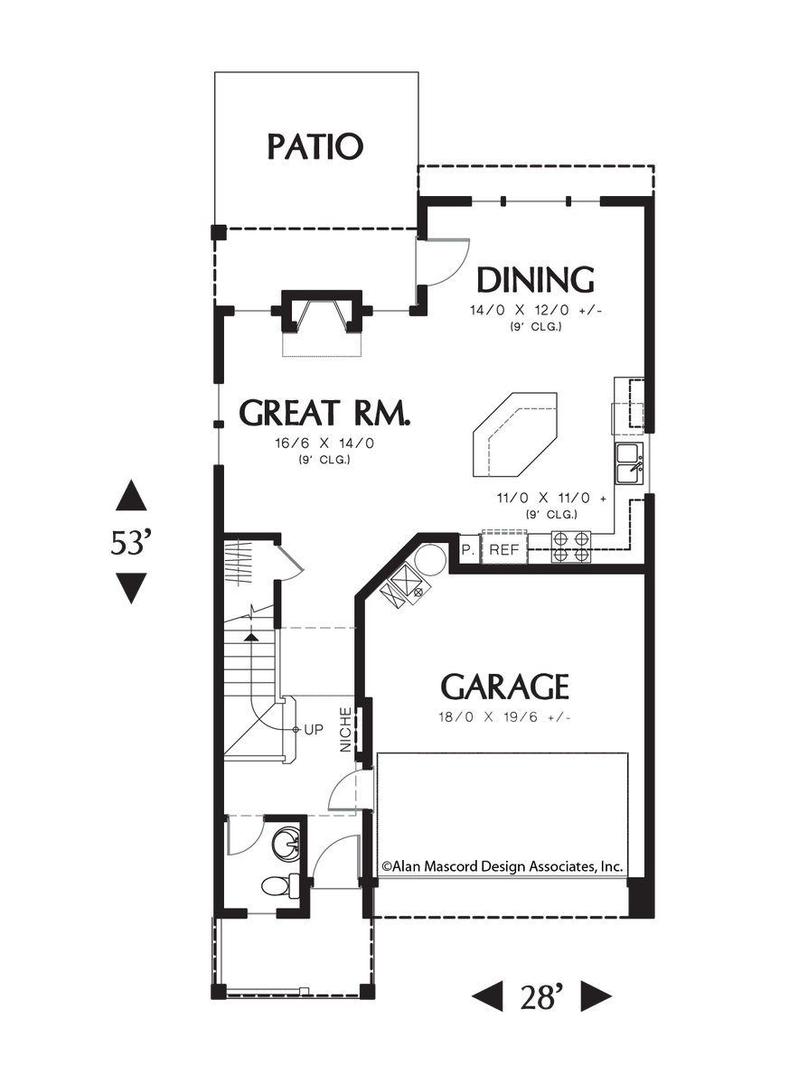 Main Floor Plan for Mascord House Plan 21136B - The Waldsport