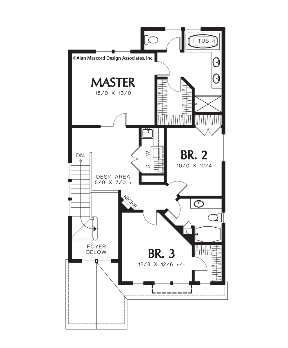 Upper Floor Plan for Mascord House Plan 21136B - The Waldsport