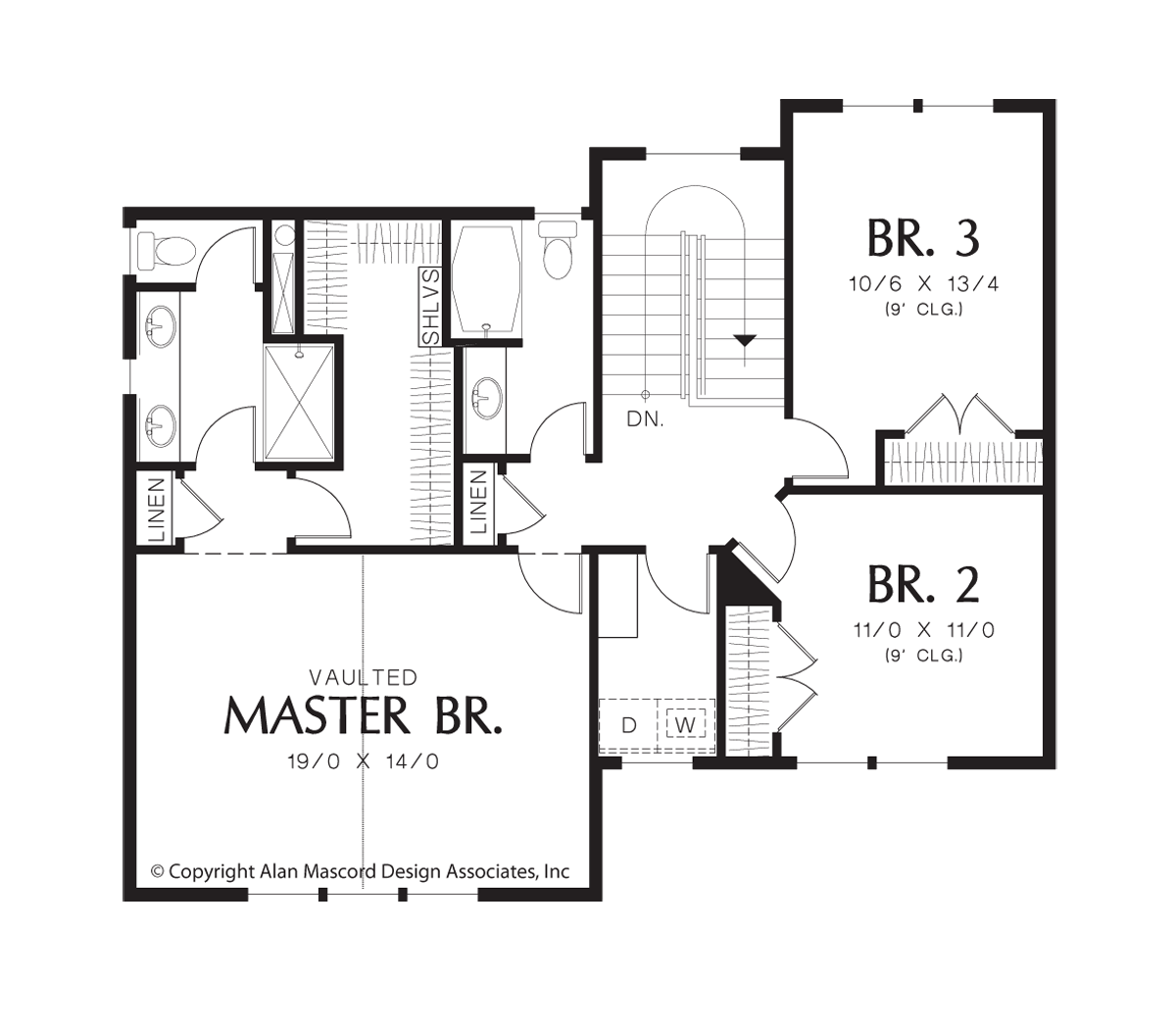 Upper Floor Plan for Mascord House Plan 21138 - The Bracken Bank