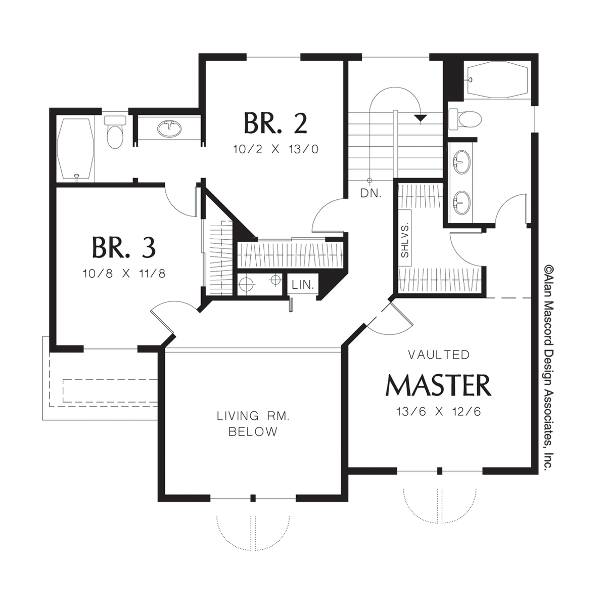 Upper Floor Plan for Mascord House Plan 2113A - The Everett