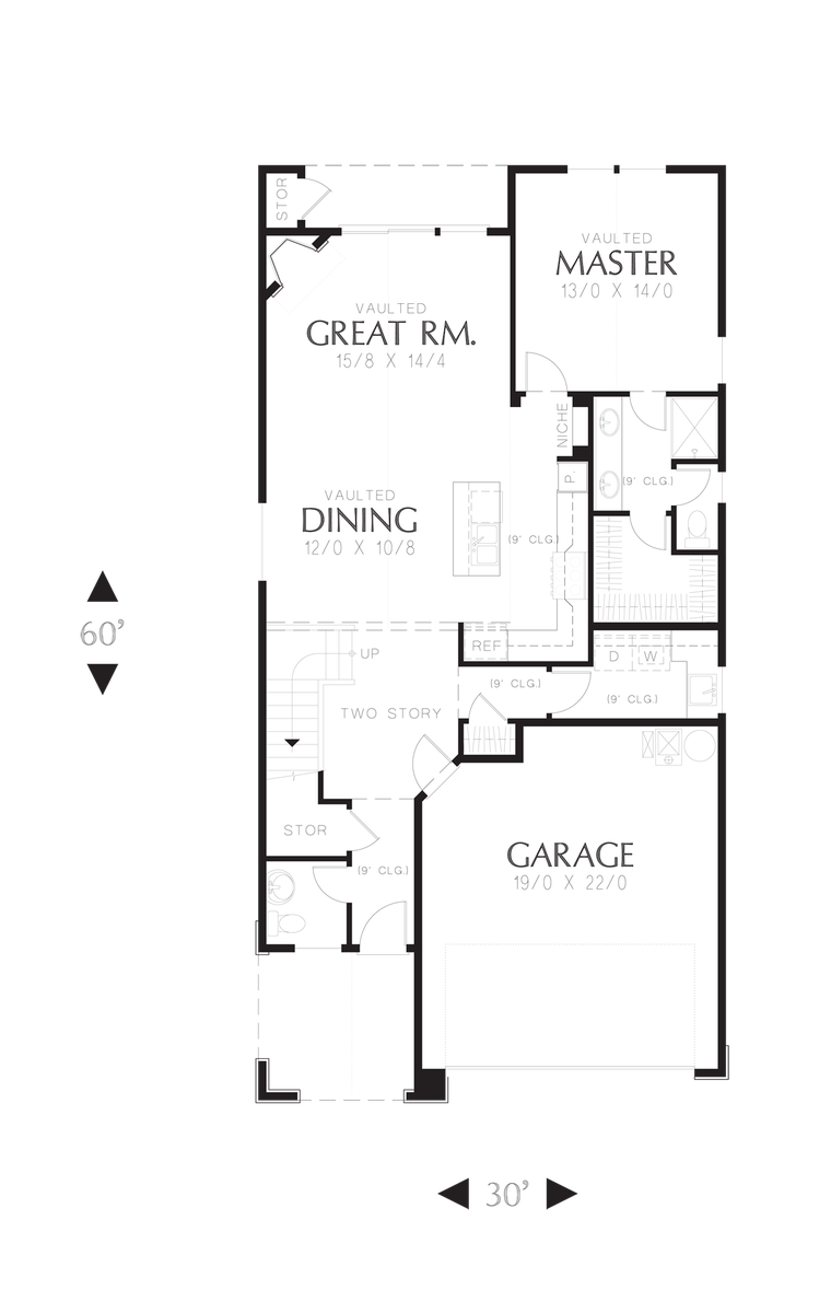 Main Floor Plan for Mascord House Plan 21144 - The Barberton