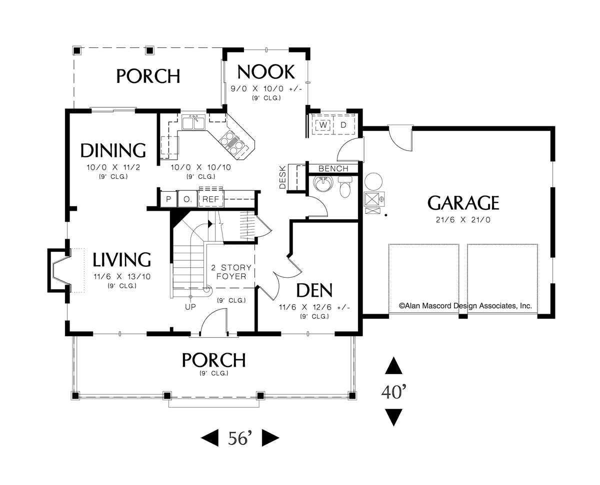 Main Floor Plan for Mascord House Plan 2132H - The Mitchell