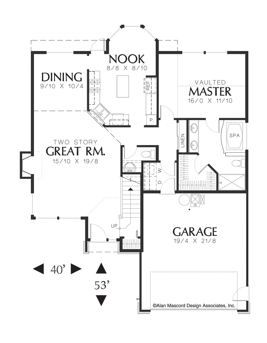 Main Floor Plan for Mascord House Plan 2135 - The Seville