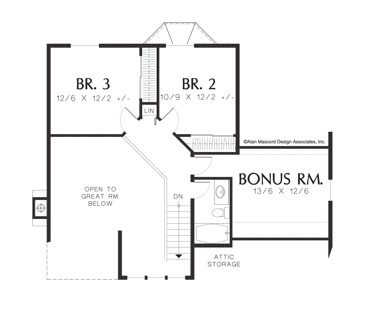 Upper Floor Plan for Mascord House Plan 2135 - The Seville