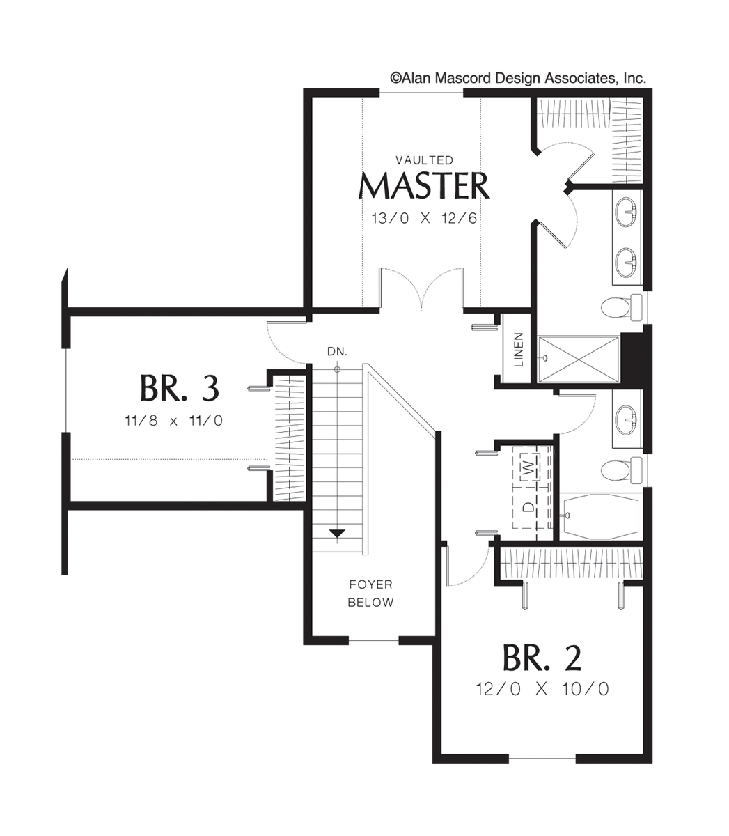 Upper Floor Plan for Mascord House Plan 2152 - The Charleston