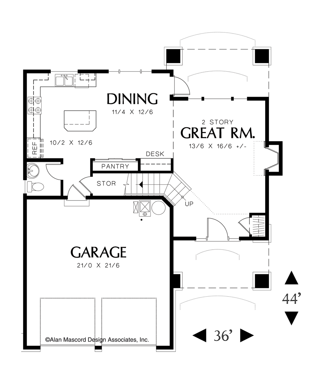 Main Floor Plan for Mascord House Plan 2154F - The Corbett