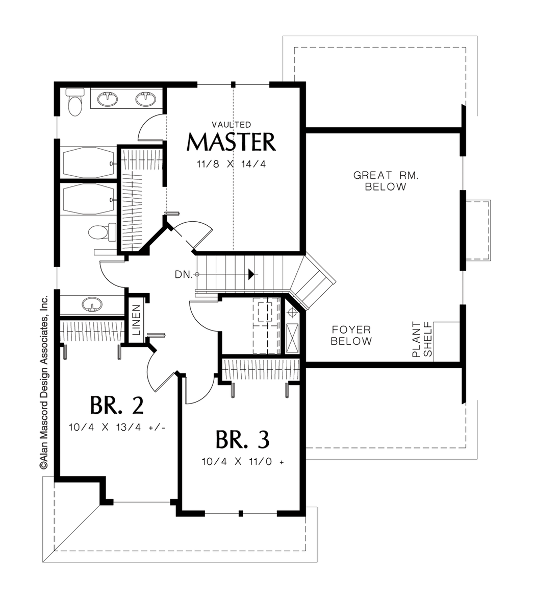 Upper Floor Plan for Mascord House Plan 2154F - The Corbett