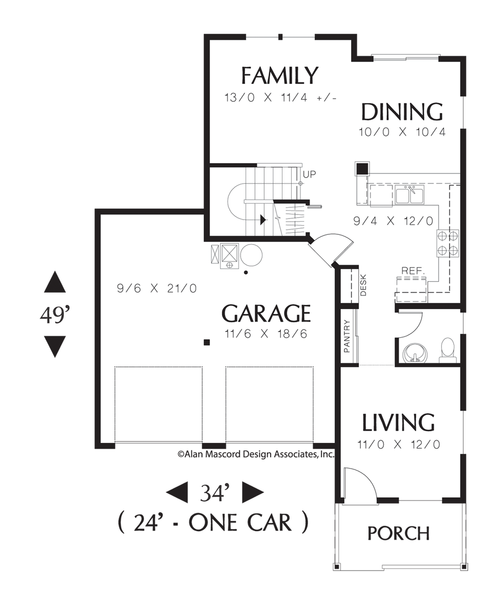 Main Floor Plan for Mascord House Plan 2157B - The Graham