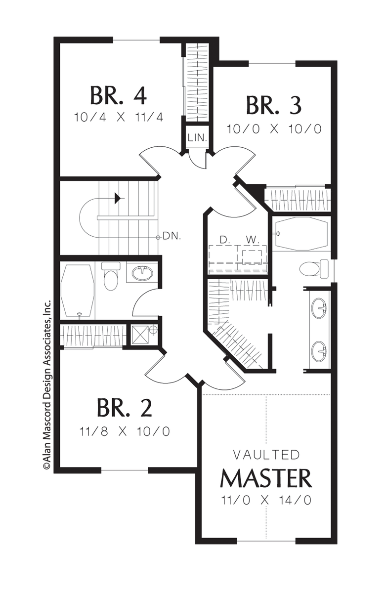 Upper Floor Plan for Mascord House Plan 2157B - The Graham