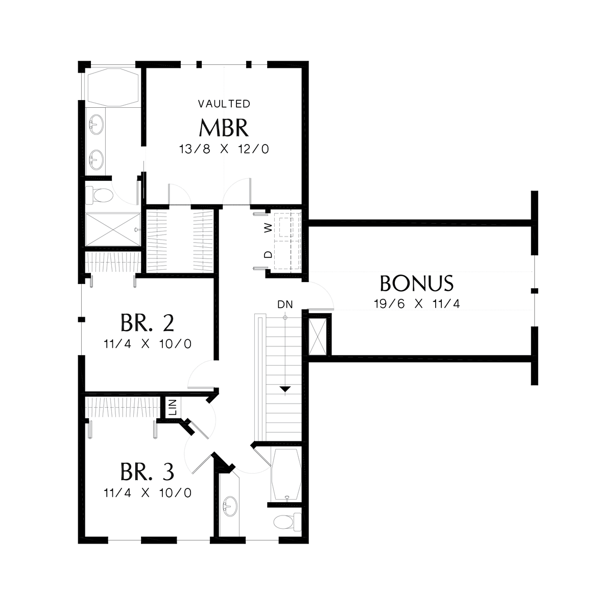 Upper Floor Plan for Mascord House Plan 2164 - The Somersetter