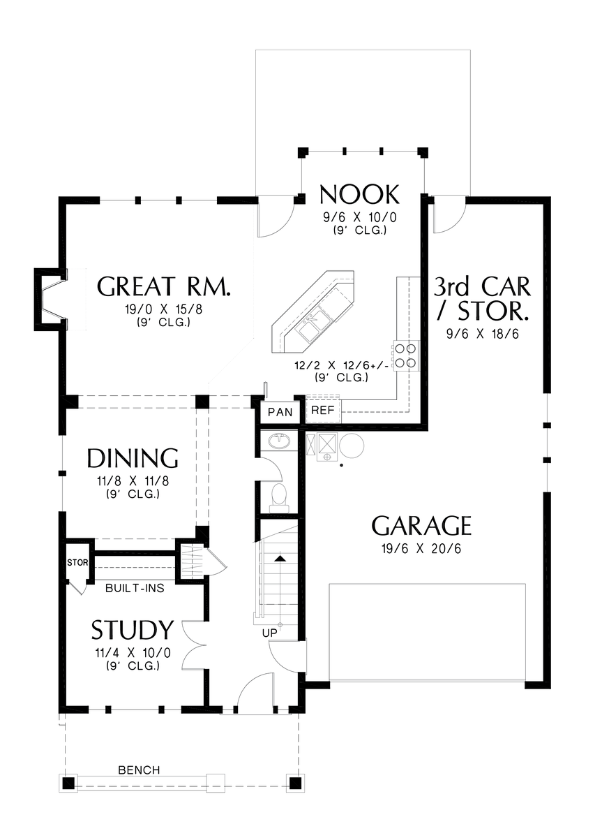Main Floor Plan for Mascord House Plan 2164A - The Malone