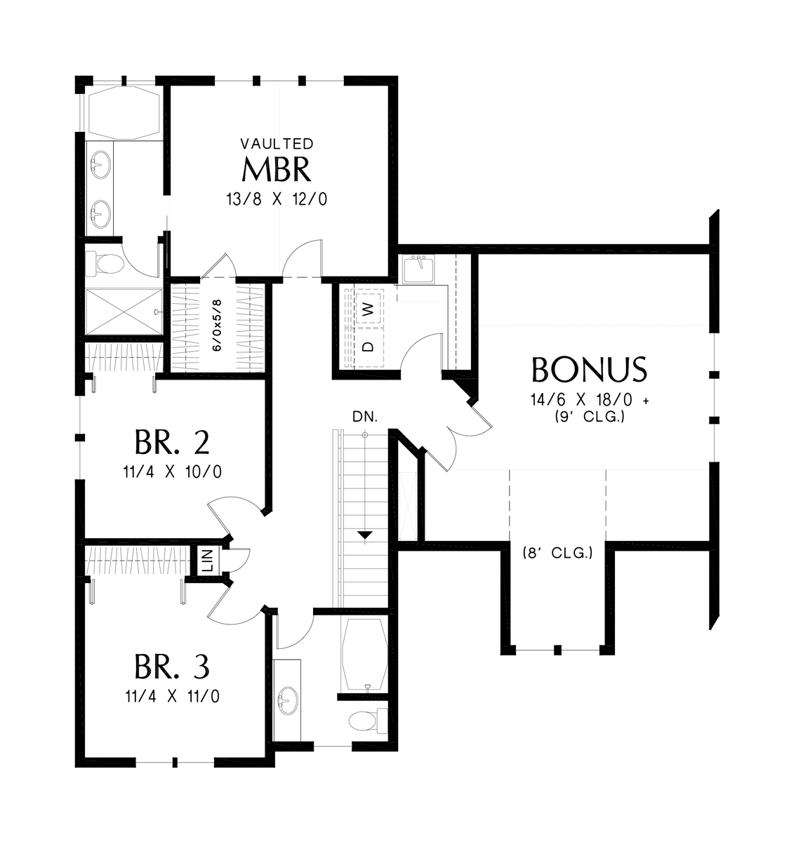 Upper Floor Plan for Mascord House Plan 2164A - The Malone