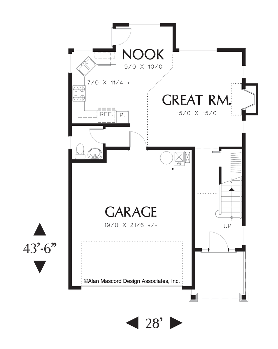 Main Floor Plan for Mascord House Plan 2174B - The Monroe