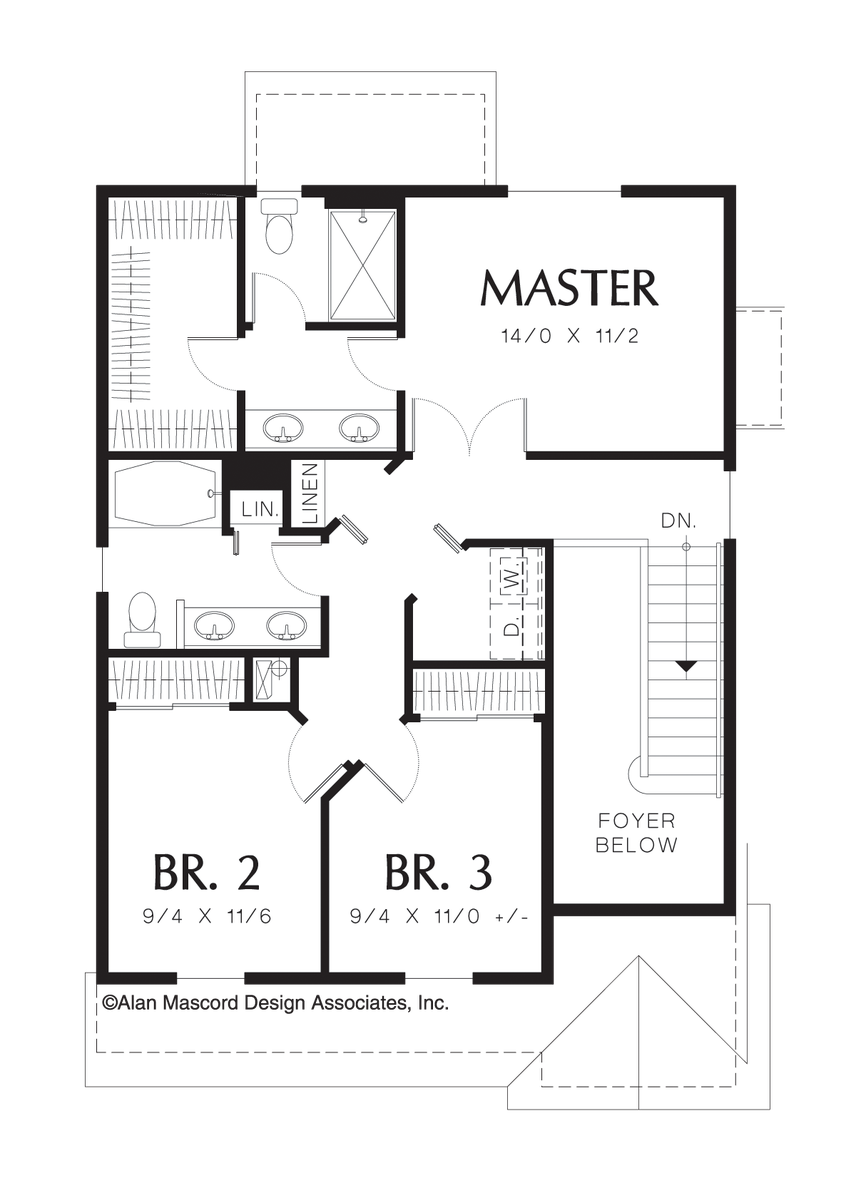 Upper Floor Plan for Mascord House Plan 2174B - The Monroe