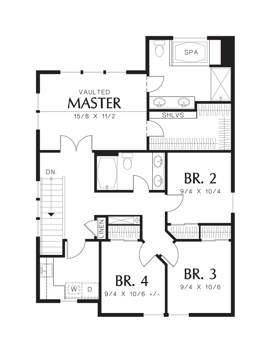 Upper Floor Plan for Mascord House Plan 2174WH - The Tyne