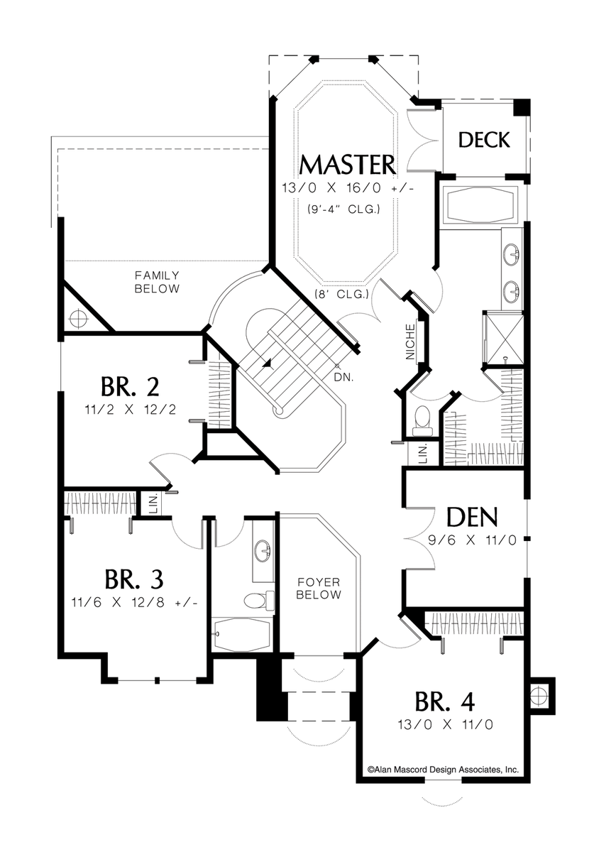 Upper Floor Plan for Mascord House Plan 2201 - The Barnhart