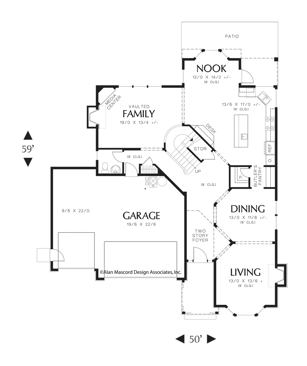 Main Floor Plan for Mascord House Plan 2201J - The Maysville