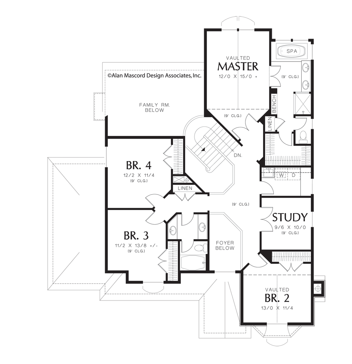Upper Floor Plan for Mascord House Plan 2201J - The Maysville