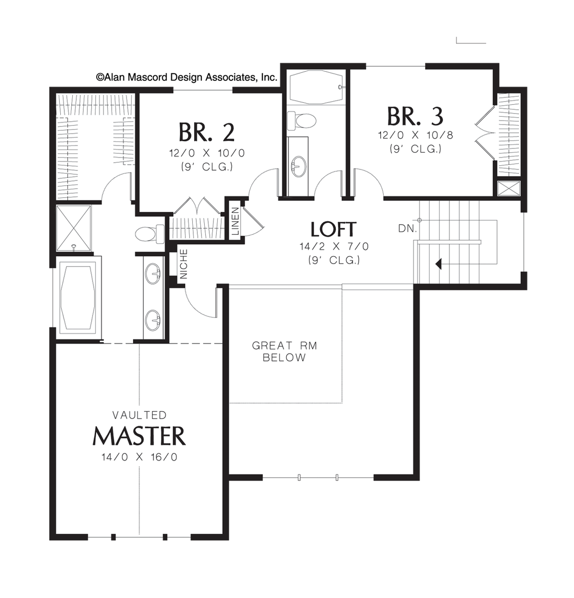 Upper Floor Plan for Mascord House Plan 22109 - The Anson