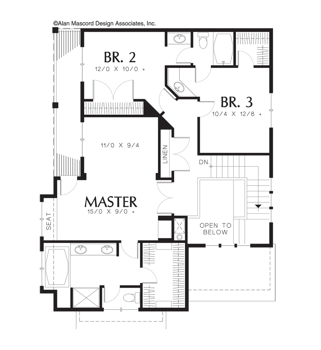 Upper Floor Plan for Mascord House Plan 22115 - The Bradford