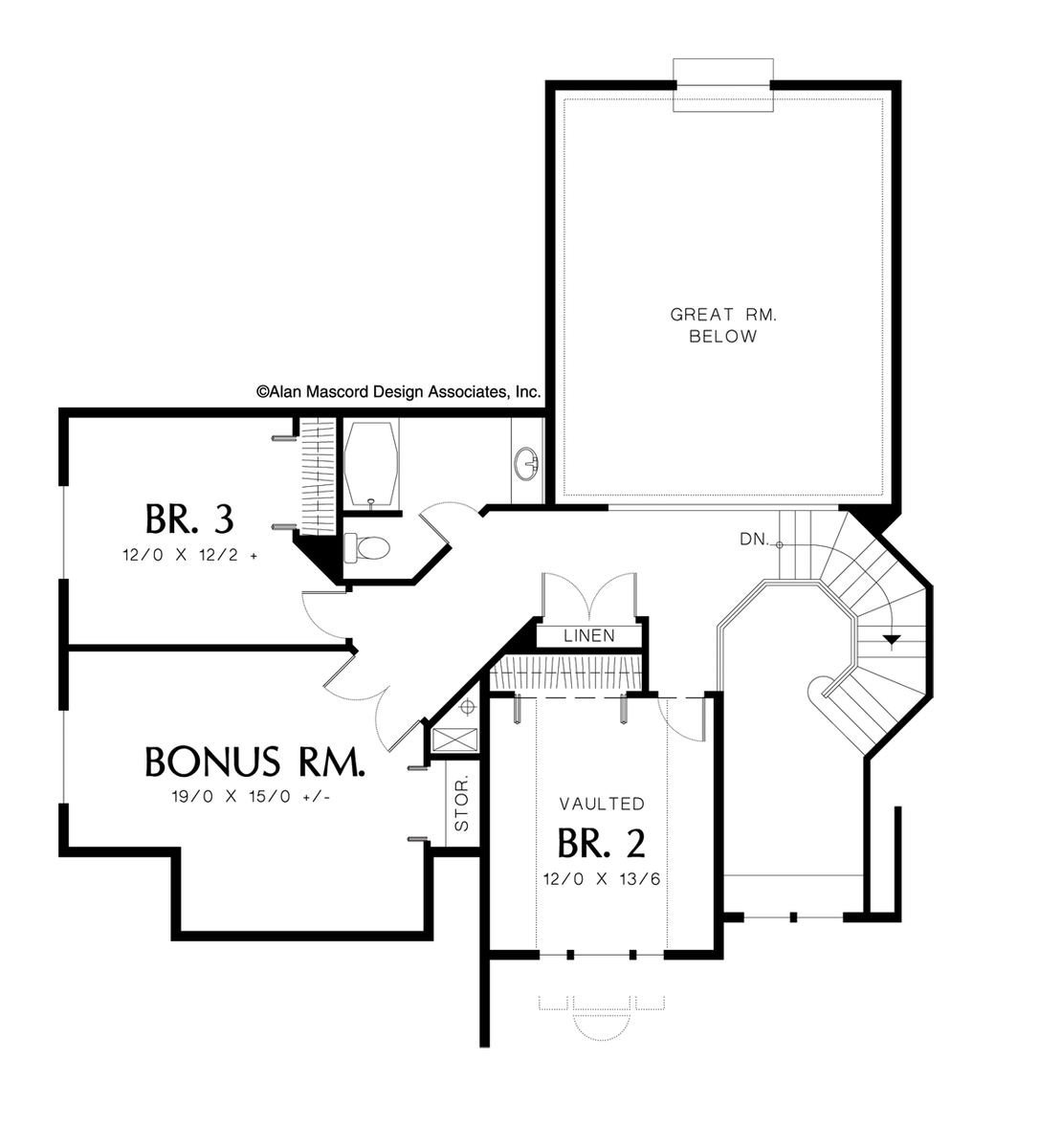 Upper Floor Plan for Mascord House Plan 22118 - The Dunewood