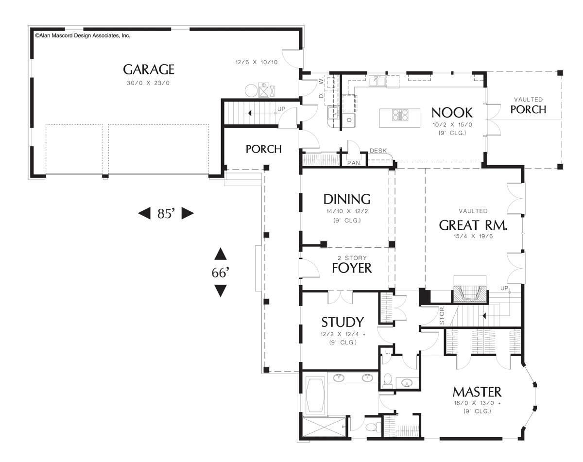 Main Floor Plan for Mascord House Plan 22120 - The Covington