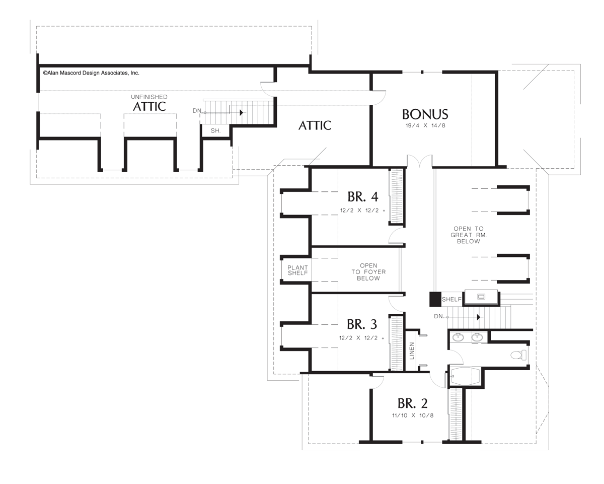 Upper Floor Plan for Mascord House Plan 22120 - The Covington
