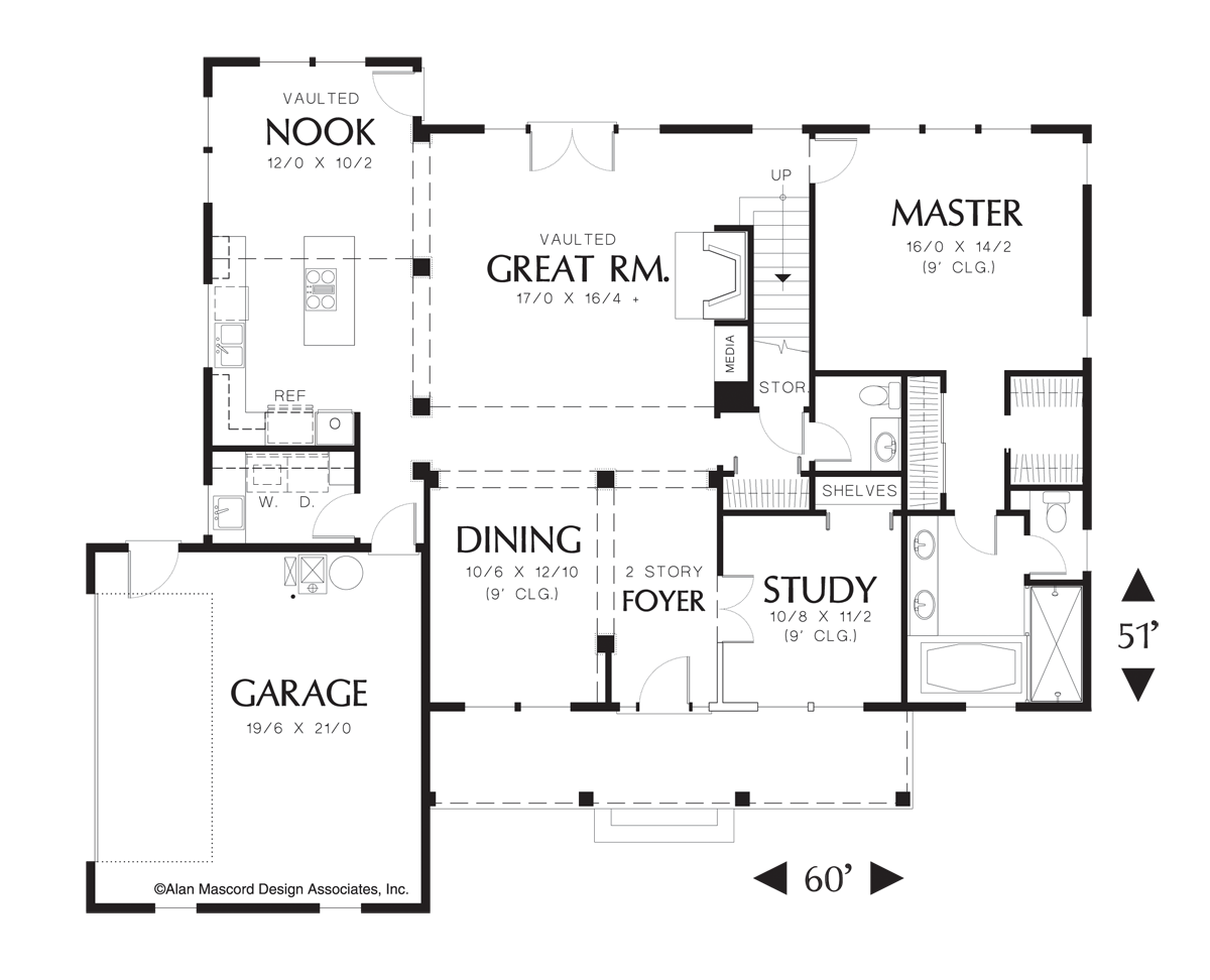 Main Floor Plan for Mascord House Plan 22121 - The Everly