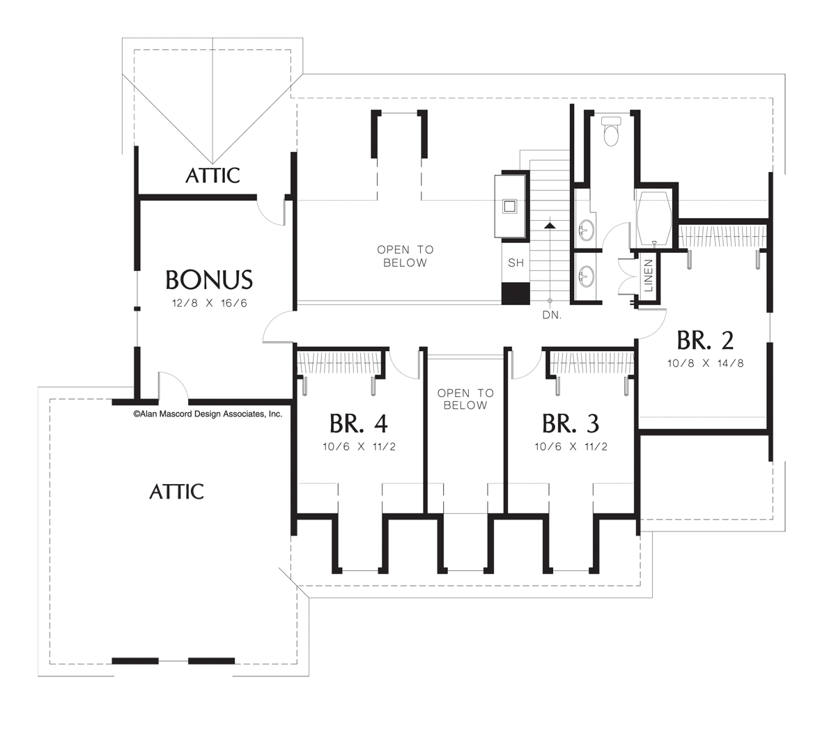 Upper Floor Plan for Mascord House Plan 22121 - The Everly