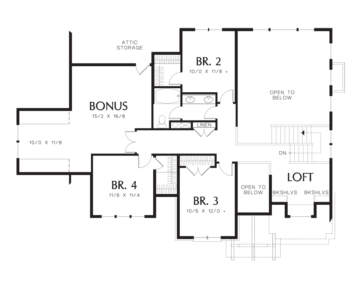 Upper Floor Plan for Mascord House Plan 22122U - The Dinsmore