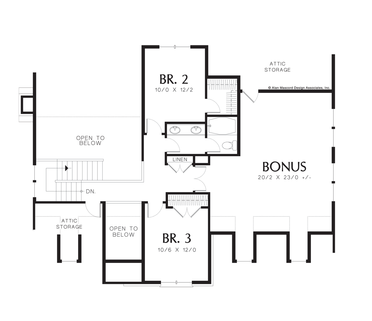 Upper Floor Plan for Mascord House Plan 22122 - The Greenspire