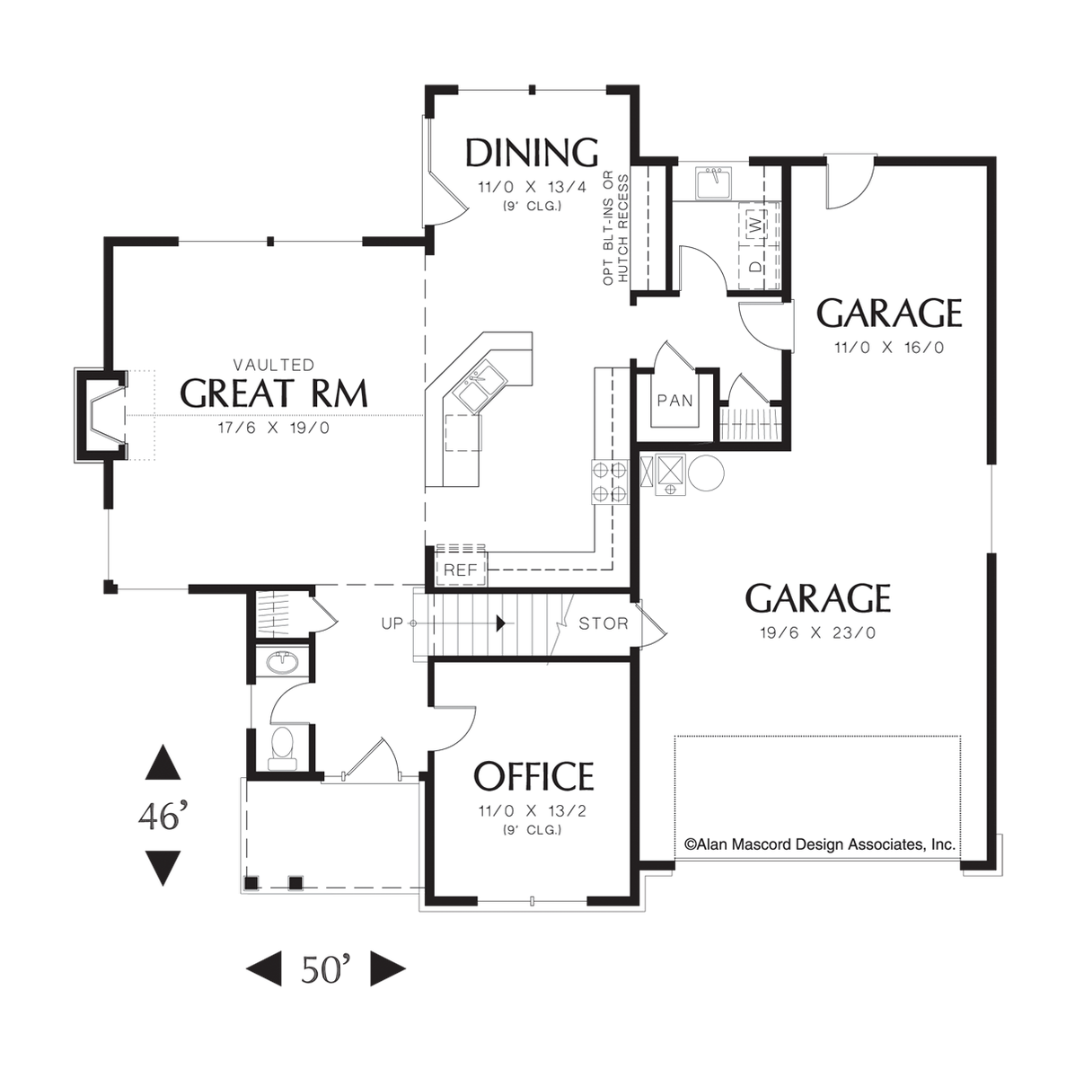 Main Floor Plan for Mascord House Plan 22142 - The Mereley
