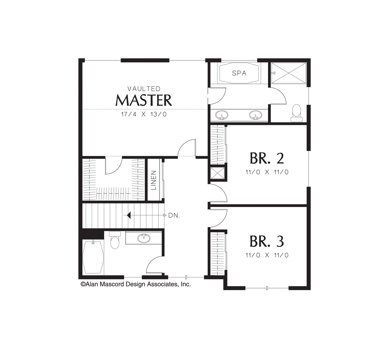 Upper Floor Plan for Mascord House Plan 22142 - The Mereley