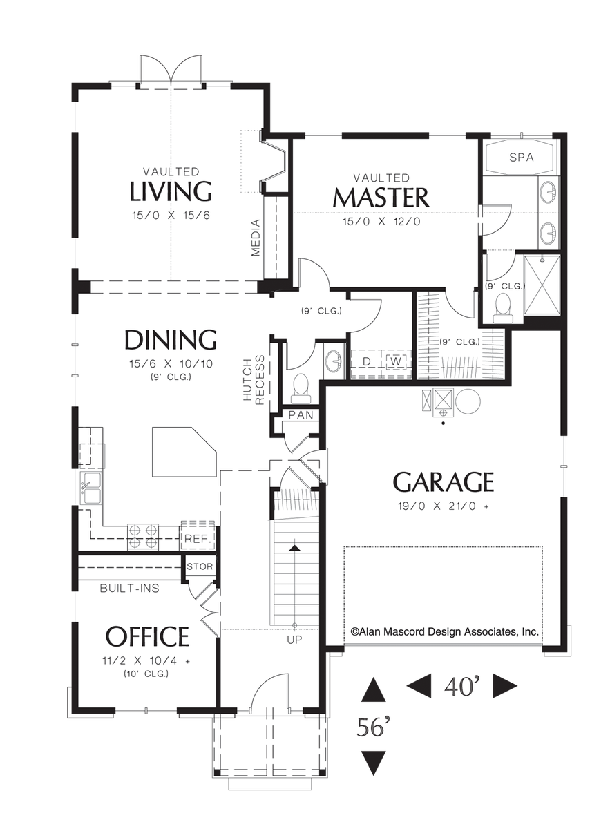 Main Floor Plan for Mascord House Plan 22144 - The Drake