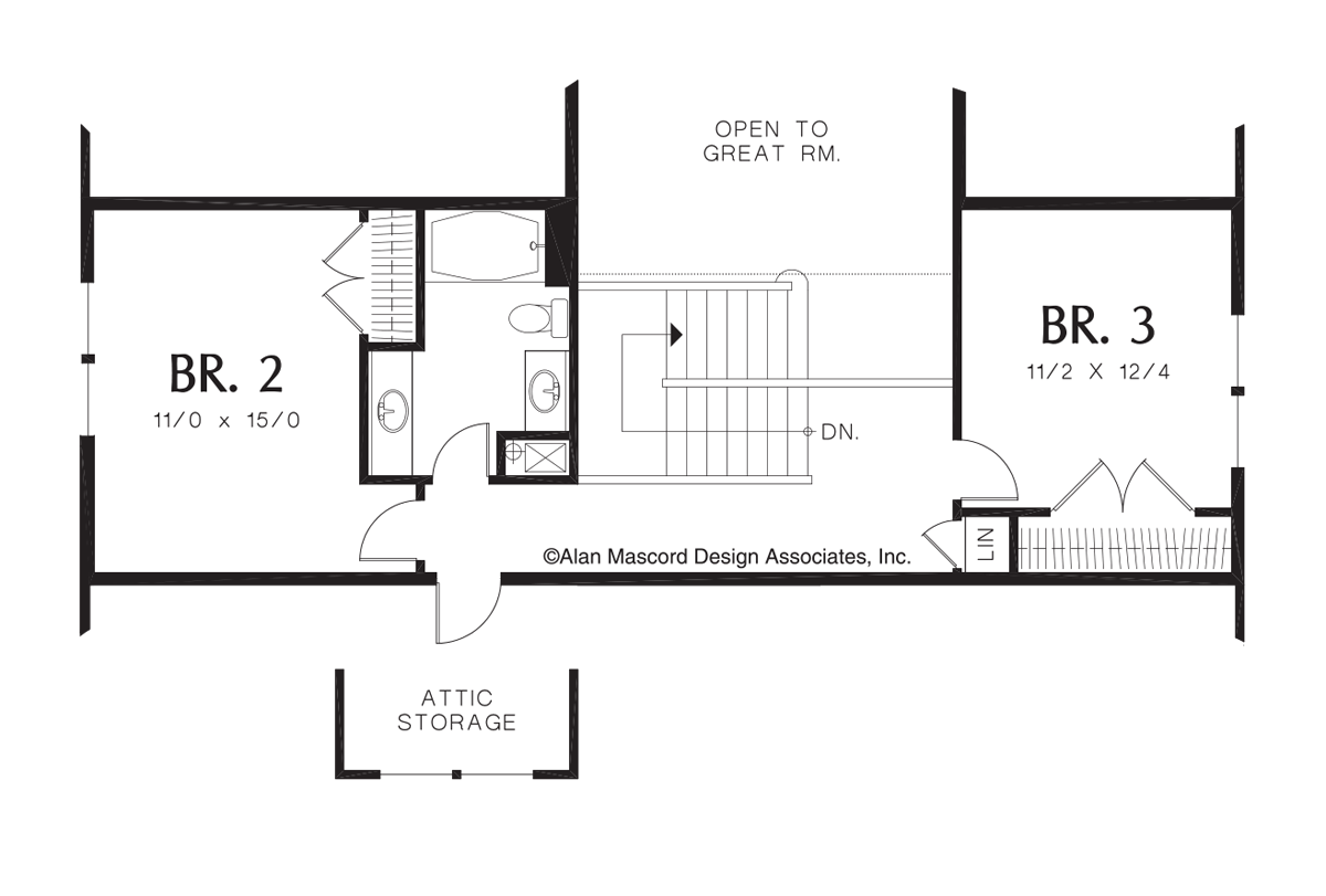 Upper Floor Plan for Mascord House Plan 22145 - The Ackley