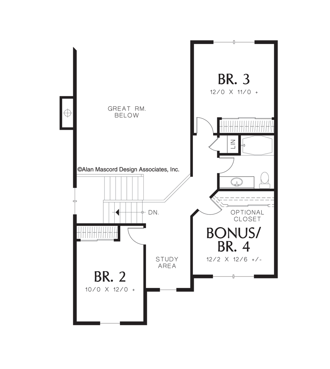 Upper Floor Plan for Mascord House Plan 22146A - The Dellwood