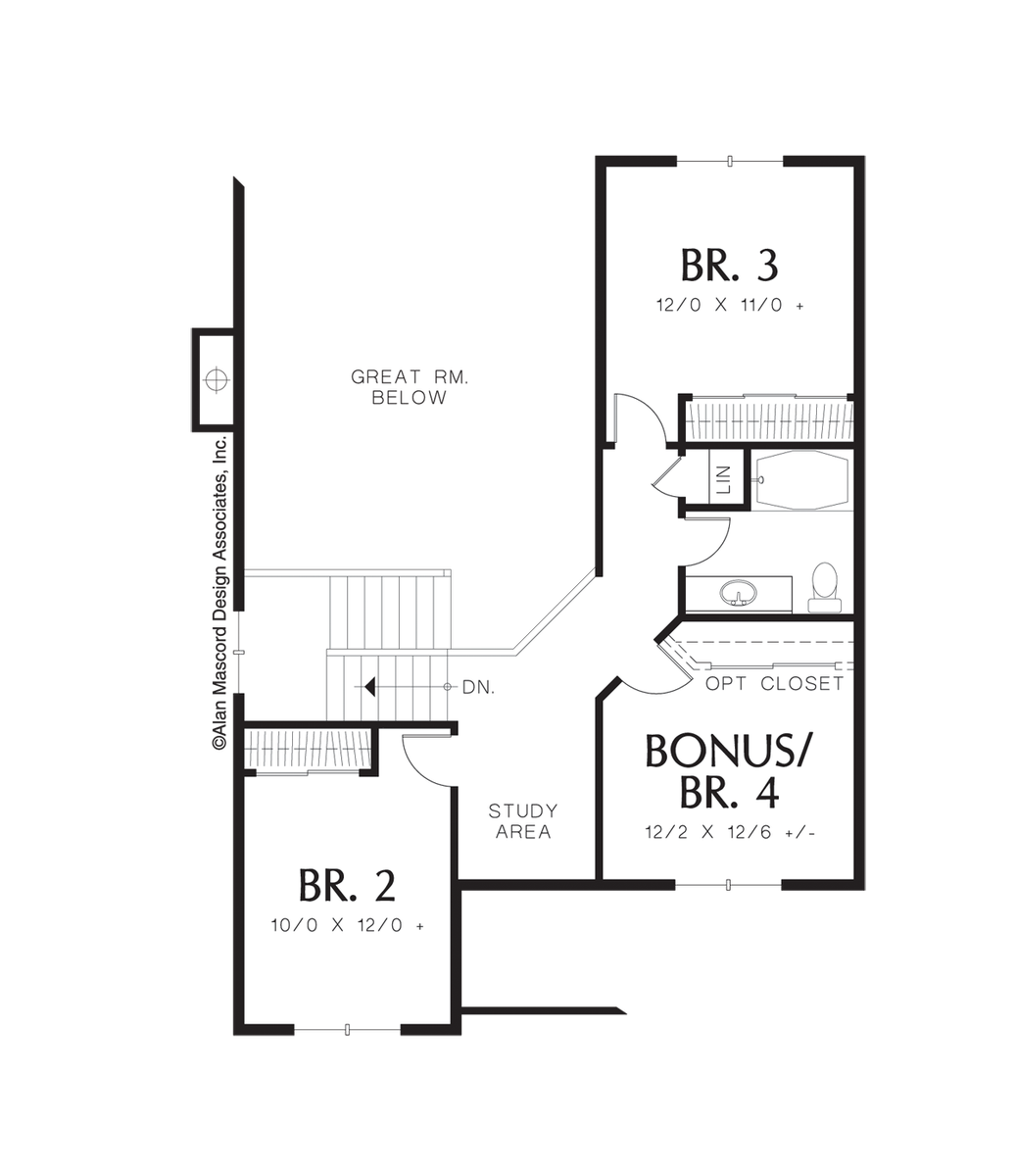 Upper Floor Plan for Mascord House Plan 22146 - The Barlow