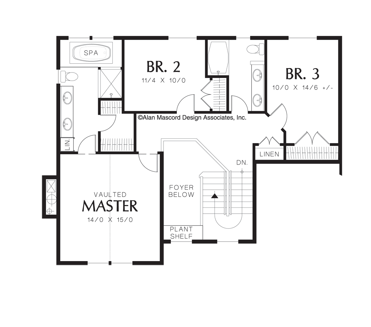 Upper Floor Plan for Mascord House Plan 22147 - The Hillview