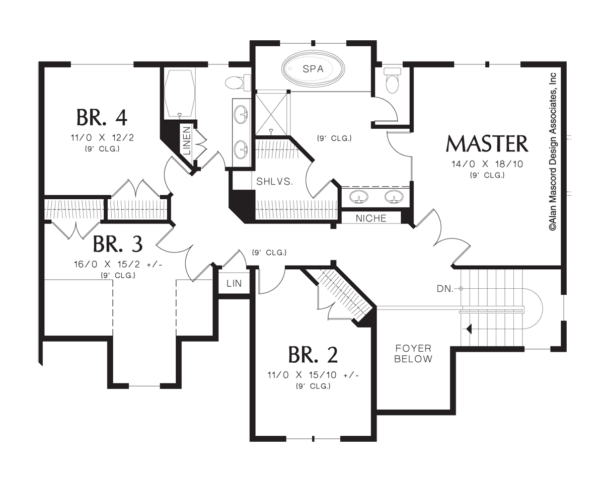 Upper Floor Plan for Mascord House Plan 22151A - The Dearborn
