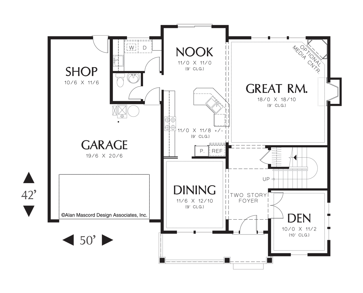 Main Floor Plan for Mascord House Plan 22151 - The Calhoun