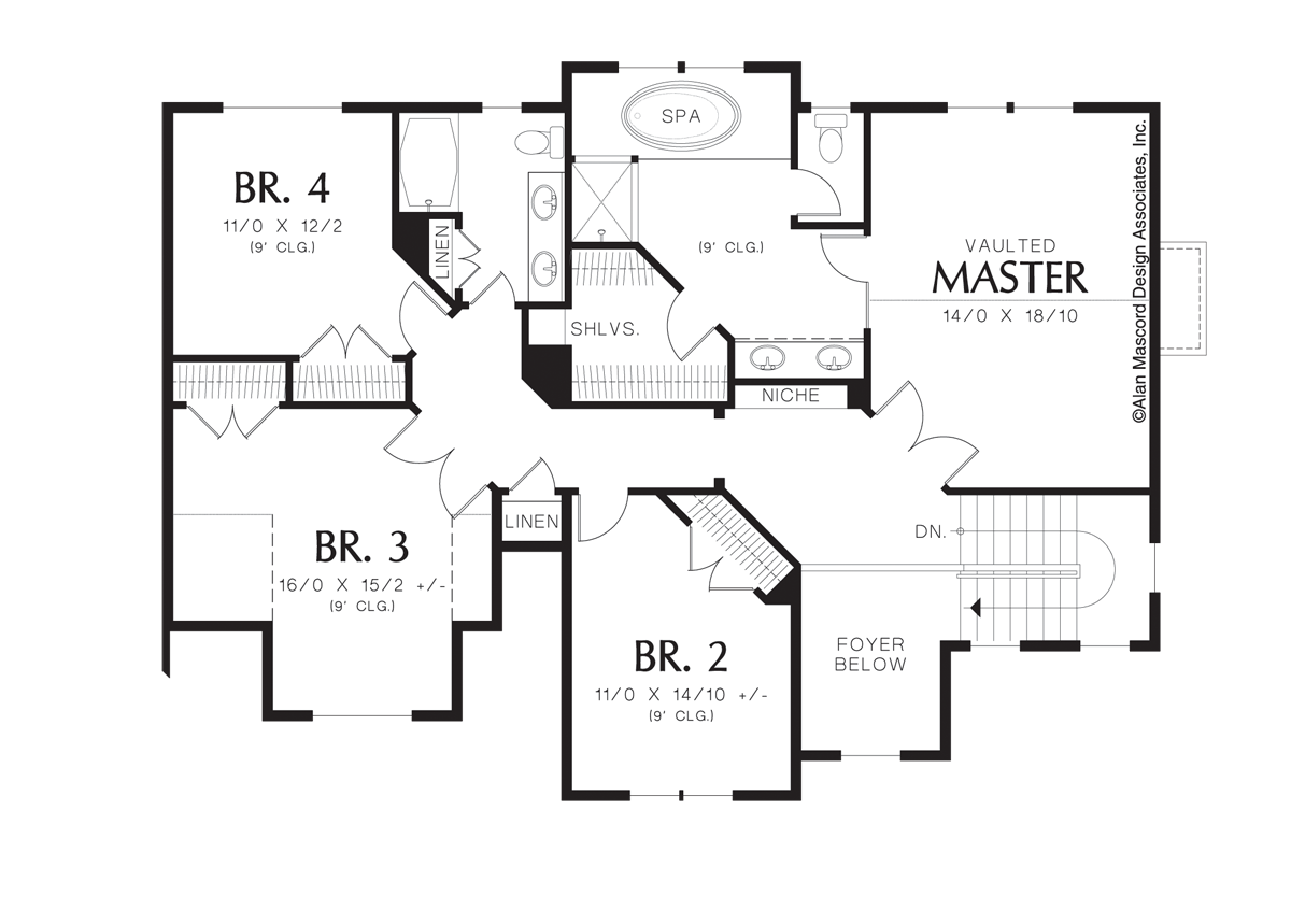 Upper Floor Plan for Mascord House Plan 22151 - The Calhoun
