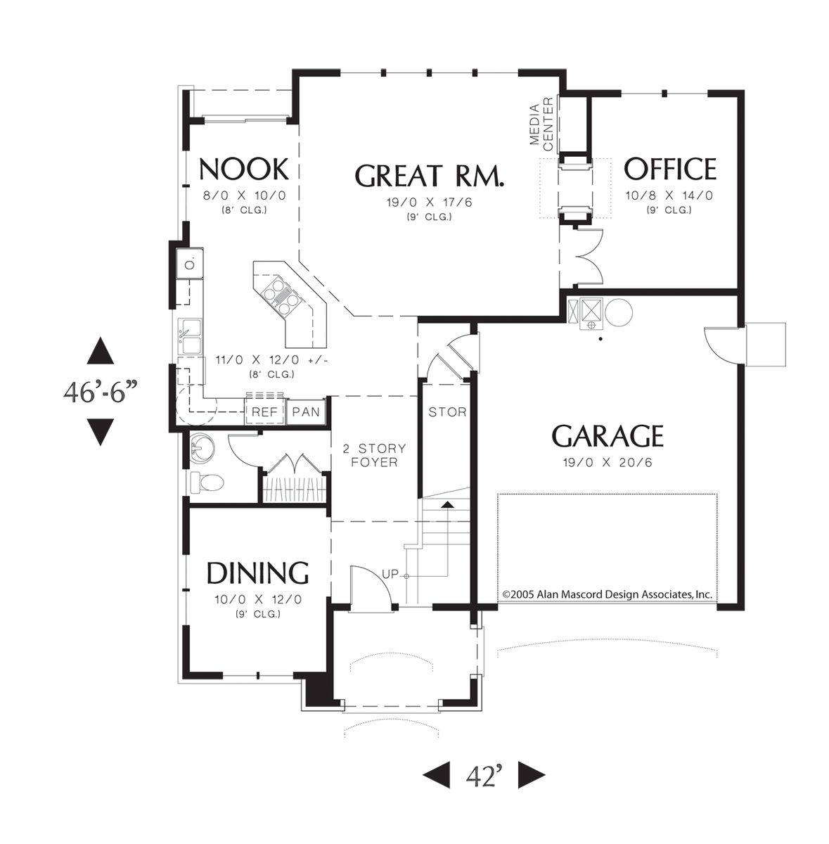 Main Floor Plan for Mascord House Plan 22153 - The Norwood
