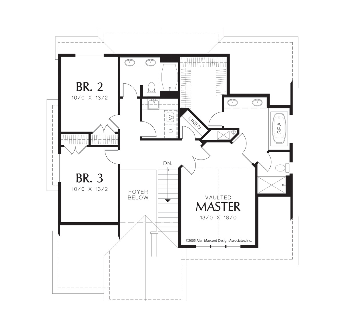 Upper Floor Plan for Mascord House Plan 22153 - The Norwood