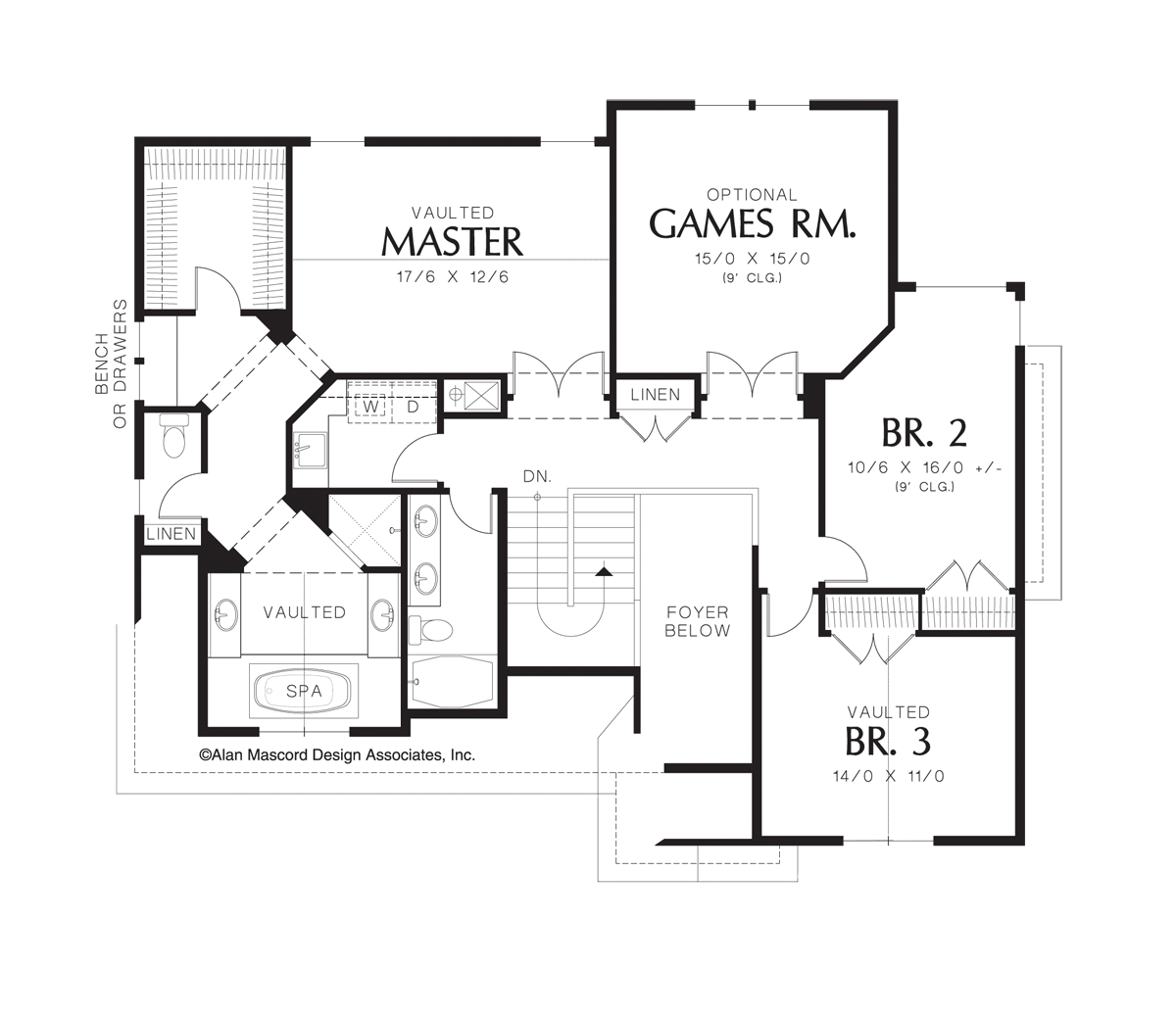 Upper Floor Plan for Mascord House Plan 22154 - The Elmore