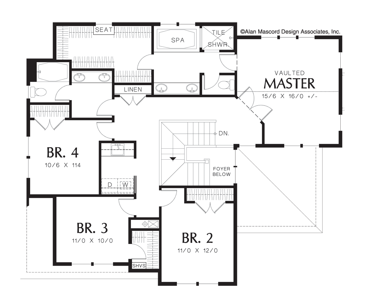 Upper Floor Plan for Mascord House Plan 22155 - The Gaylord