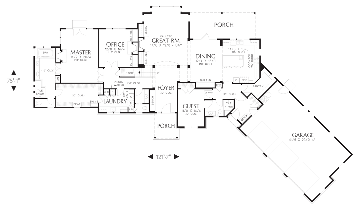 Main Floor Plan for Mascord House Plan 22156E - The Deschutes