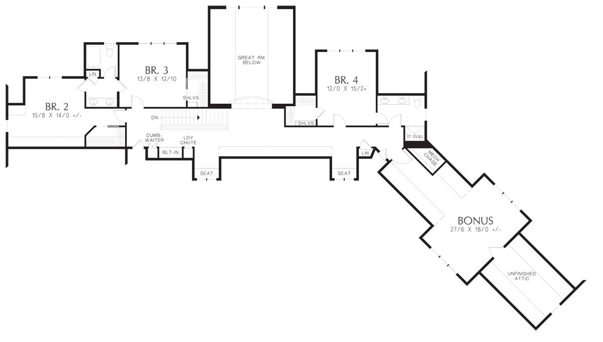 Upper Floor Plan for Mascord House Plan 22156E - The Deschutes