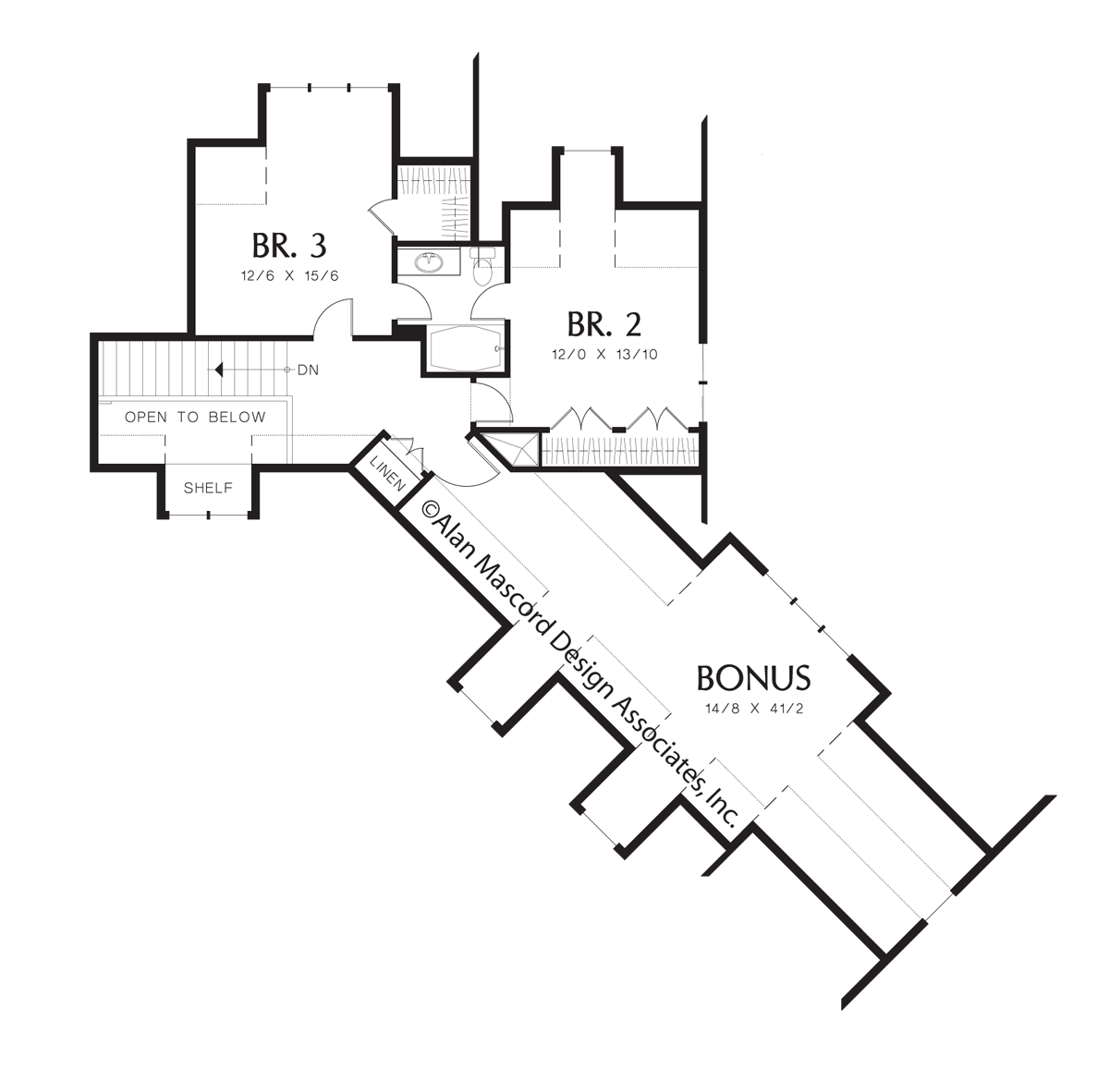 Upper Floor Plan for Mascord House Plan 22156 - The Halstad
