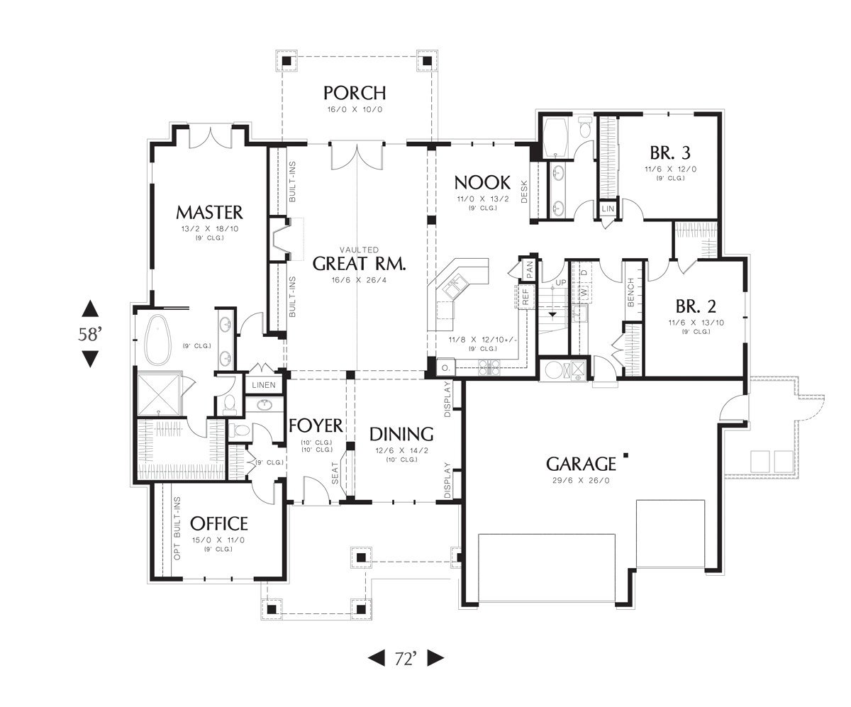Main Floor Plan for Mascord House Plan 22157AA - The Ashby