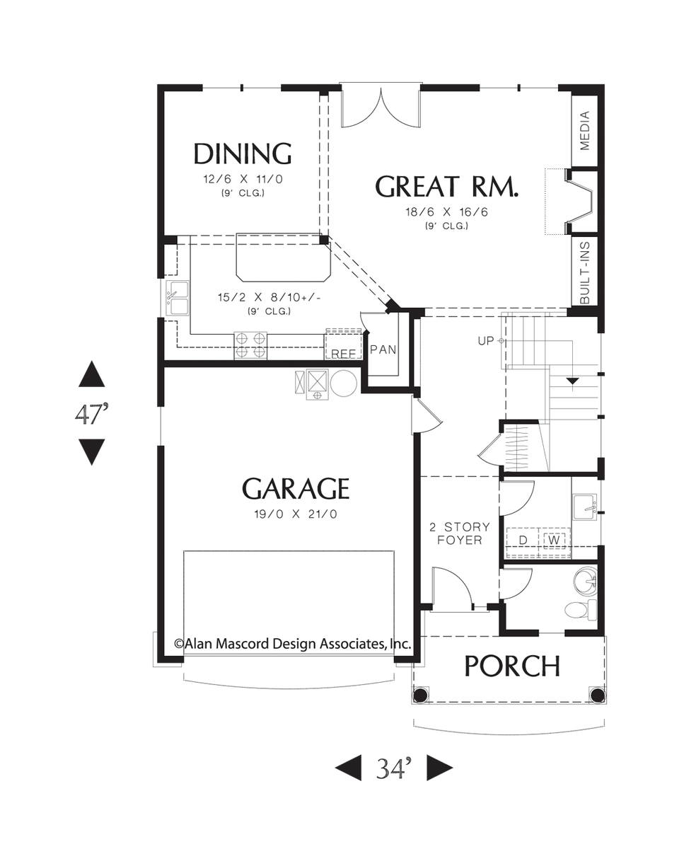 Main Floor Plan for Mascord House Plan 22162A - The Bloomsdale